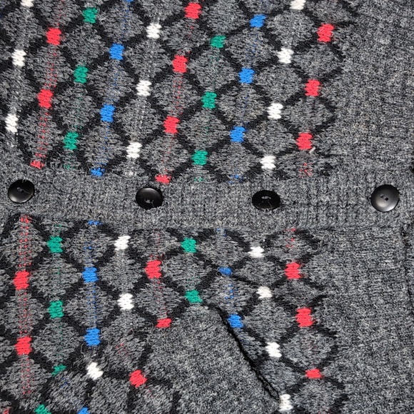 Vintage Scandia Wool Knit Cardigan Relaxed Grandpa Sweater Mens XL Grey Multi - Picture 5 of 12
